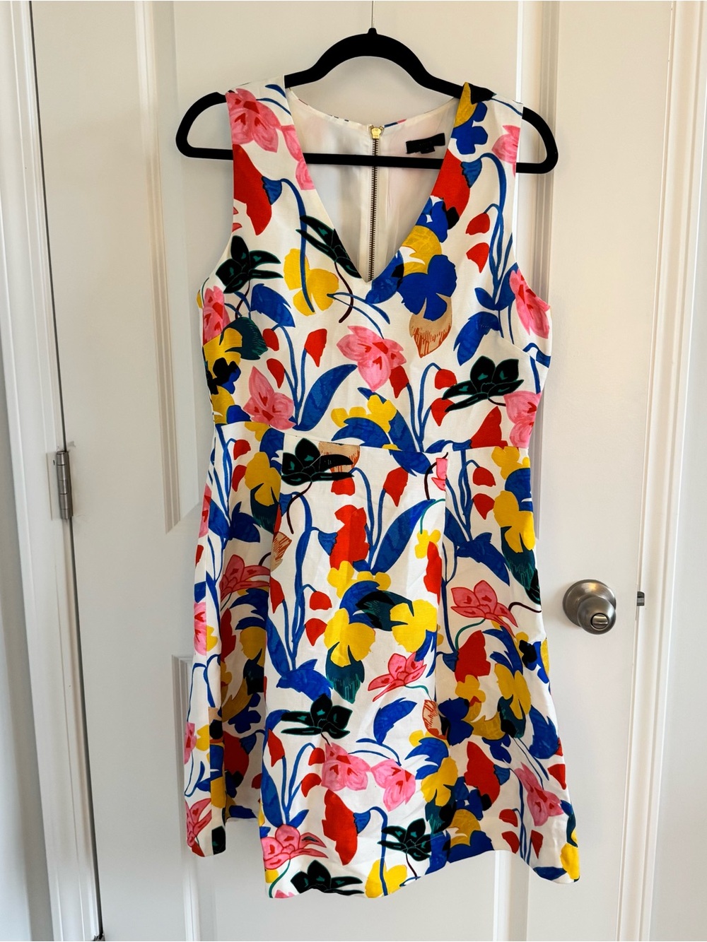 J. Crew White Floral V-Neck Mini Dress with Multicolor Print